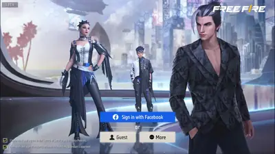 Free Fire login screen with account options