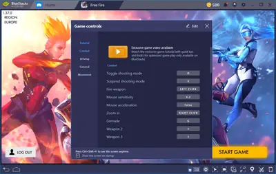 Free Fire running on PC in the BlueStacks emulator